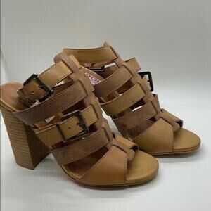 Dolce by Mojo Moxy Caged Sandals Womens Sz 6.5 Stacked Heel Slingback Shoes